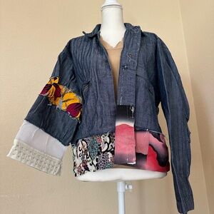 Vintage Y2K Colorful Patch Denim Bohemian Jacket  L